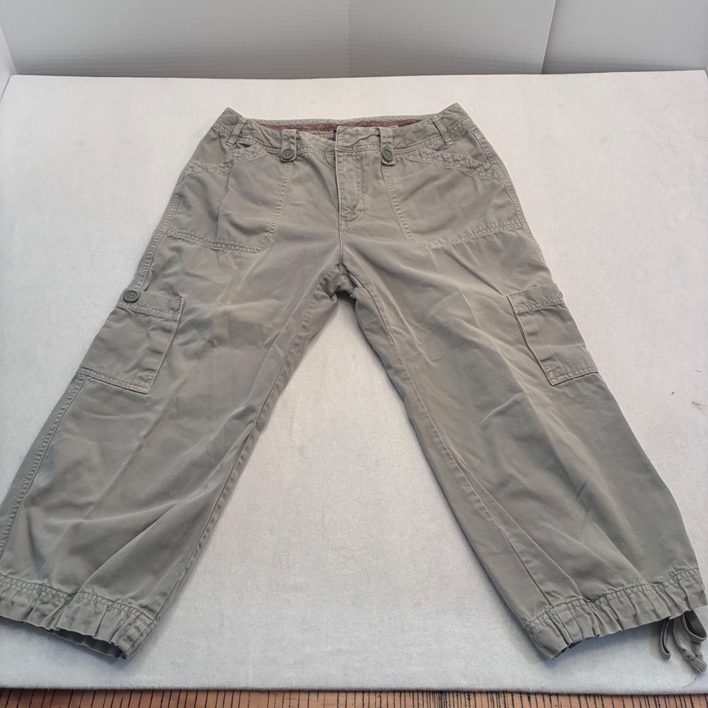 Caribbean Joe Womens Khaki Cotton Cargo Capri Pants Size 10 Tan Cropped Trousers